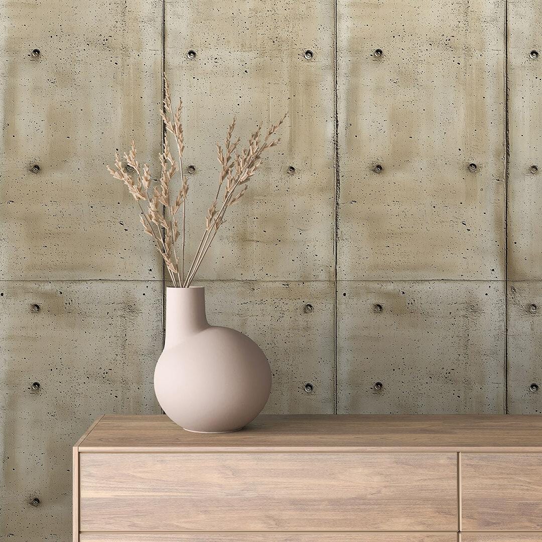 Beige Concrete Wallpaper – Peel and Stick Cement Panel Mural – Warm Textured Removable Wall Decor – Rustic Modern Neutral Accent