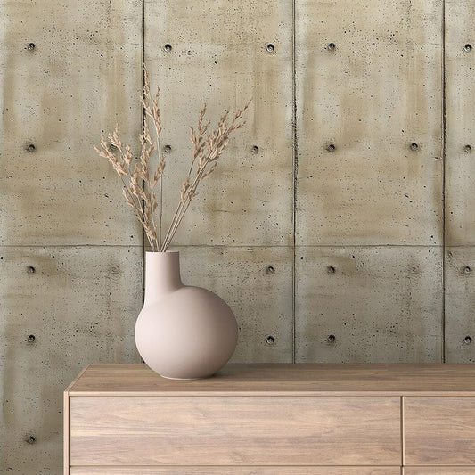 Beige Concrete Wallpaper – Peel and Stick Cement Panel Mural – Warm Textured Removable Wall Decor – Rustic Modern Neutral Accent