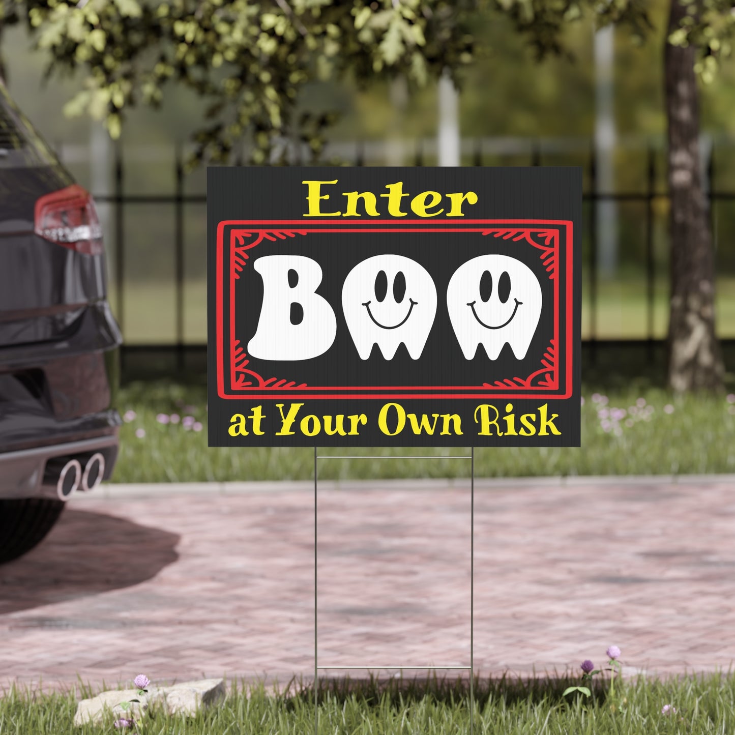 Enter at Your Own Risk BOO Halloween Yard Sign - Fun and Spooky Outdoor Decor