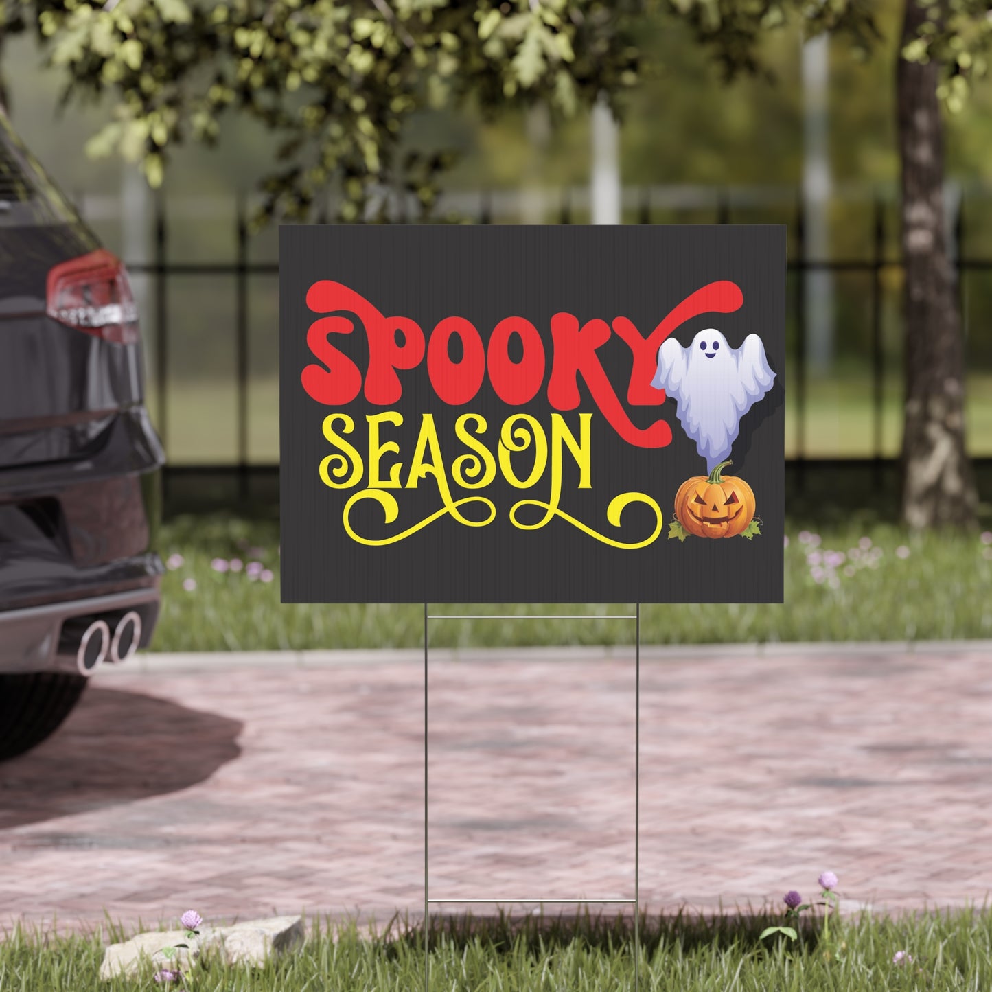 Spooky Season Yard Sign - Ghost and Pumpkin Halloween Outdoor Decoration