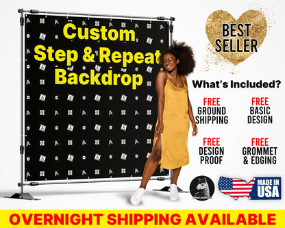 Step and Repeat Backdrop Banner | Printed Custom Backdrop | Event | Wedding | Party | Birthday | Free Shipping | Free Design | Made in USA