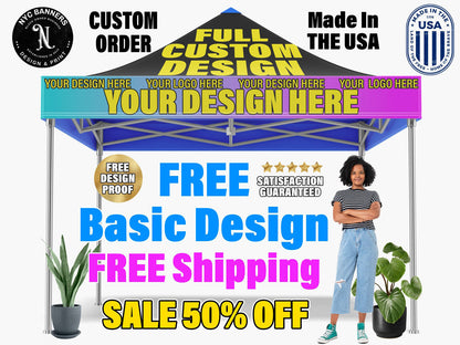 Custom Designed 10x10 Printed Tent Canopy - Deluxe Pop-Up Tent for Business Events, Trade Shows & Pop-Up Shops - Full Color Print
