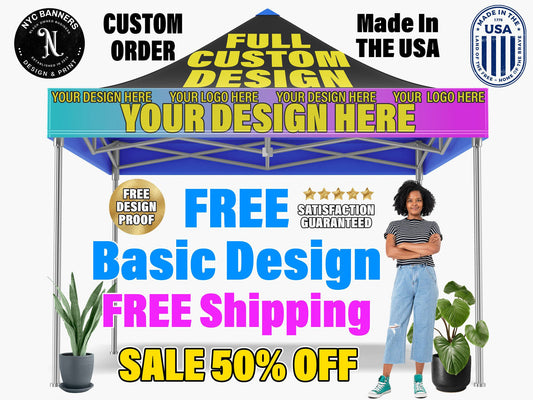 Custom Designed 10x10 Printed Tent Canopy - Deluxe Pop-Up Tent for Business Events, Trade Shows & Pop-Up Shops - Full Color Print