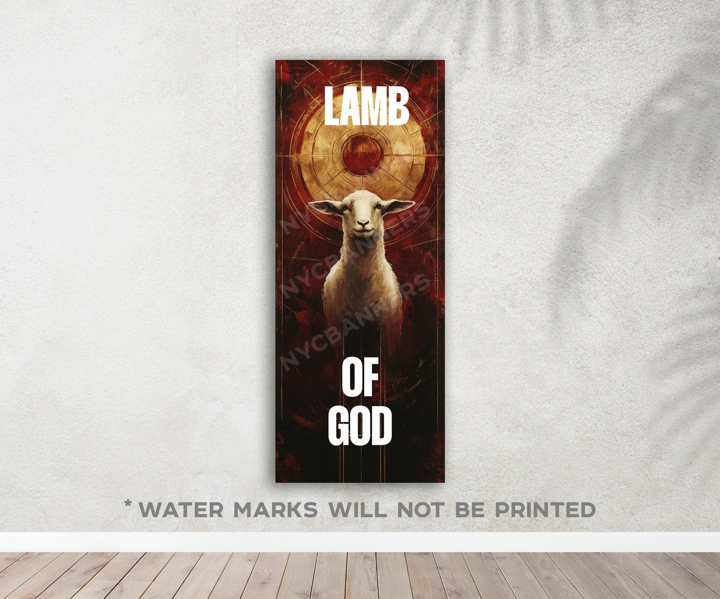 Church Banners with Scripture - Lion of Judah, Lamb of God, Lord of Lords, King of Kings - 24x60 Vinyl Banner Sanctuary Decor