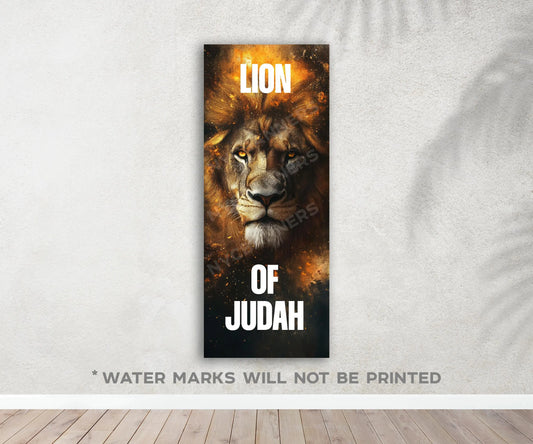 Church Banners with Scripture - Lion of Judah, Lamb of God, Lord of Lords, King of Kings - 24x60 Vinyl Banner Sanctuary Decor