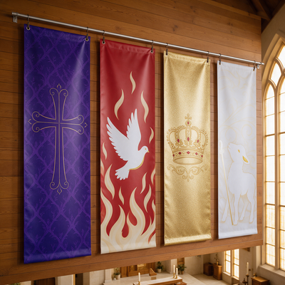Set of four church sanctuary banners